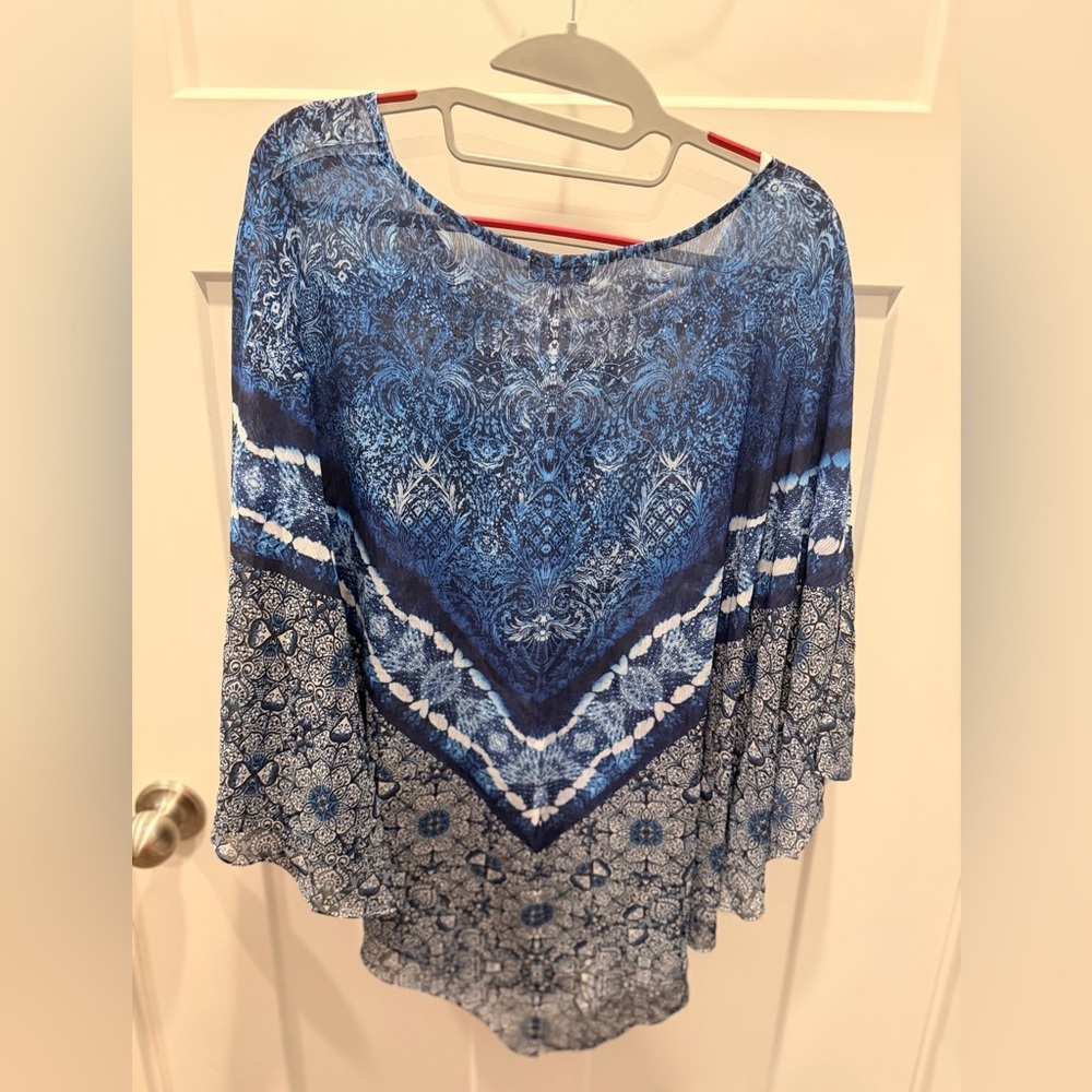 One World Boho Rhinestone Blouse Womens XL Blue Printed Top and cover - Picture 4 of 8